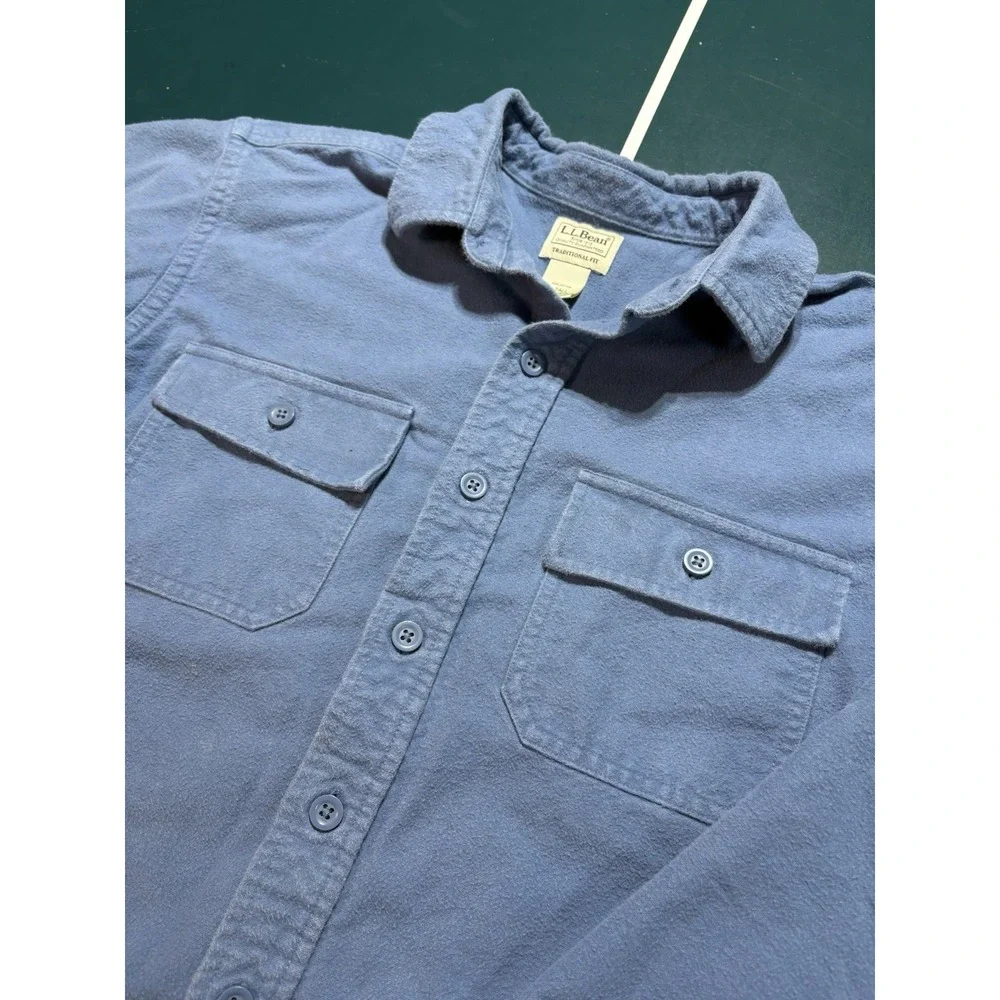 Vintage LL Bean Chamois Cloth Shirt Men's Large Tall Light Blue Heavy Cotton